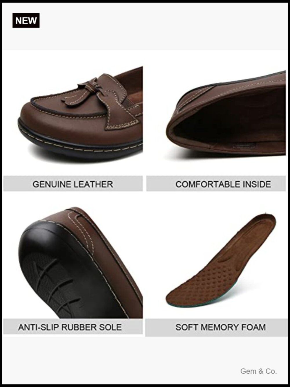 Genuine Leather Loafers Slip On Comfort Memory Foam Dress Shoes - Picture 5 of 7